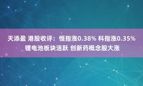 天添盈 港股收评：恒指涨0.38% 科指涨0.35% 锂电池板块活跃 创新药概念股大涨