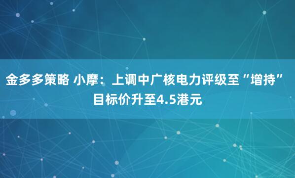 金多多策略 小摩：上调中广核电力评级至“增持” 目标价升至4.5港元